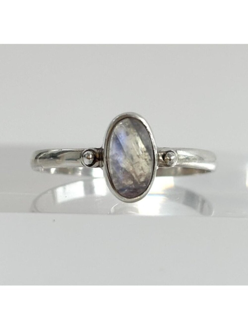 Labradorite Oval Minimalist Solitaire Sterling Silver 925 Vintage Ring - sz 8.75